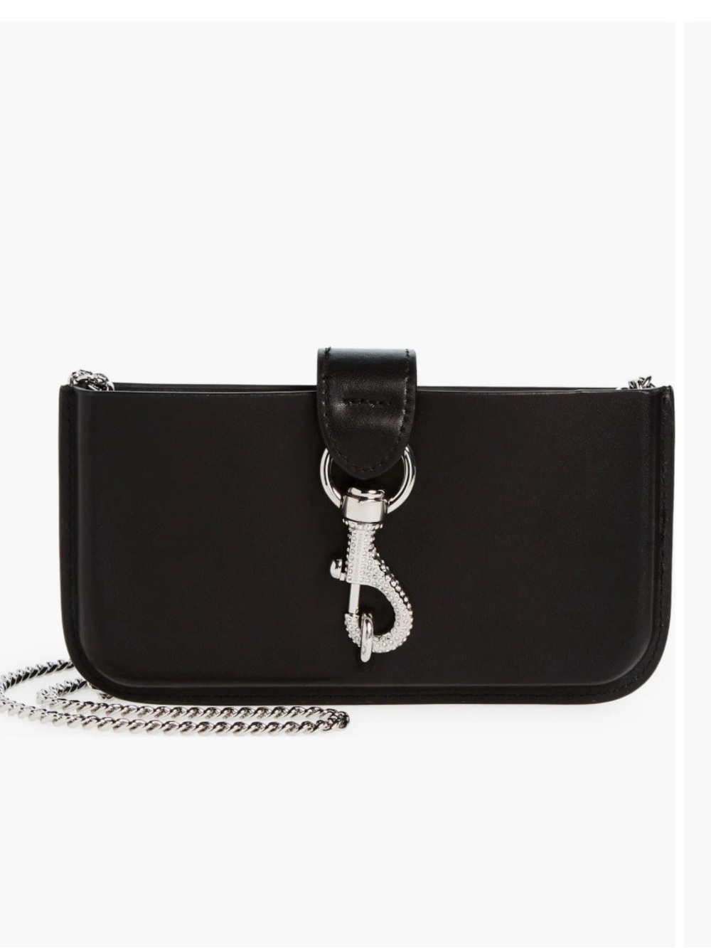 Rebecca Minkoff Crystal Embellished Dog Clip Crossbody Phone Bag Black Silver